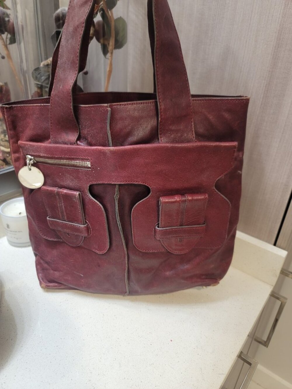 Chloe Saskia Leather Tote Bag Brown with Front Pockets Zip Detail Used Italy